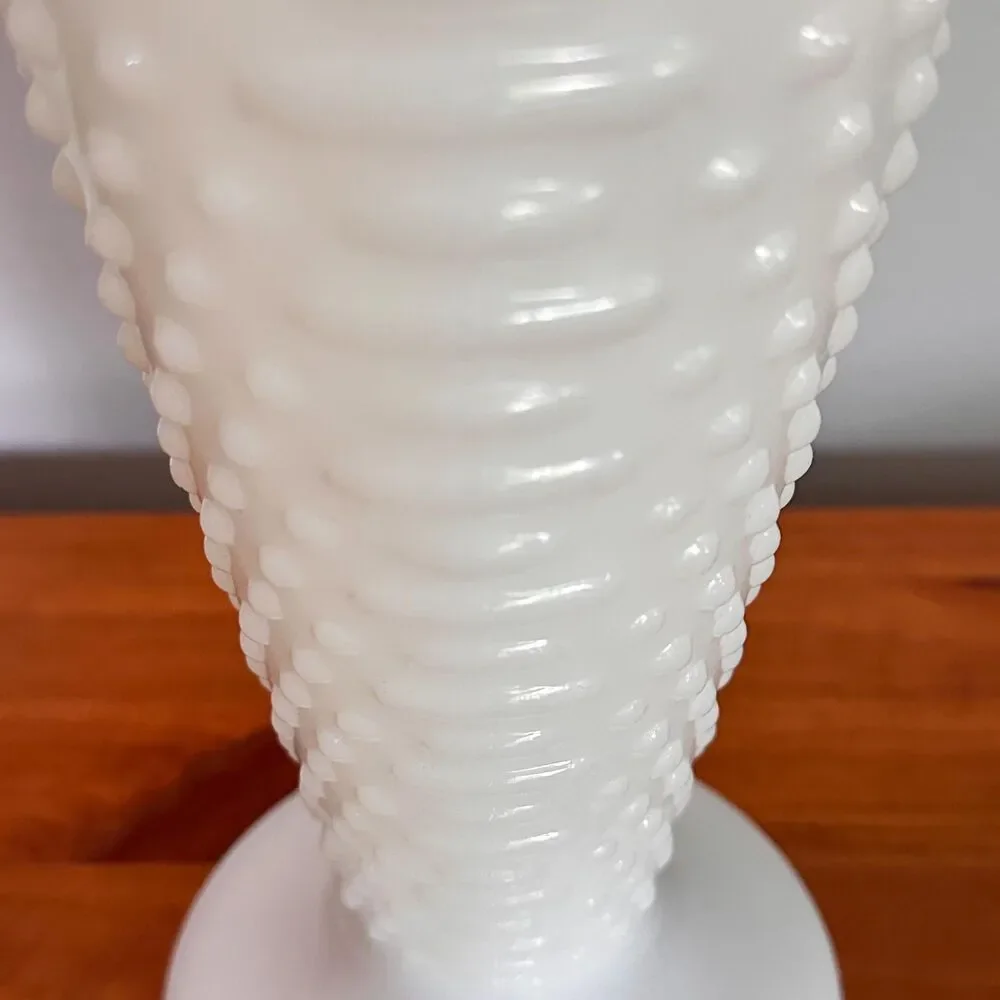 Vintage Anchor Hocking White Milk Glass Hobnail Trumpet Vase 9.75